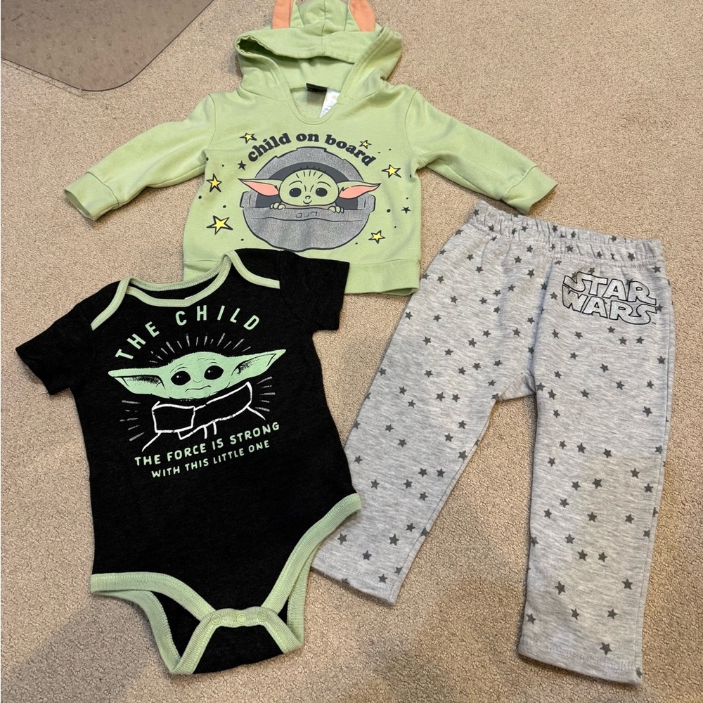 Star Wars Baby Grogu Hoodie, Onesie. and Jogger Pants Outfit Set